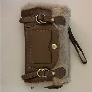 UGG Brown Leather and Fur Wristlet